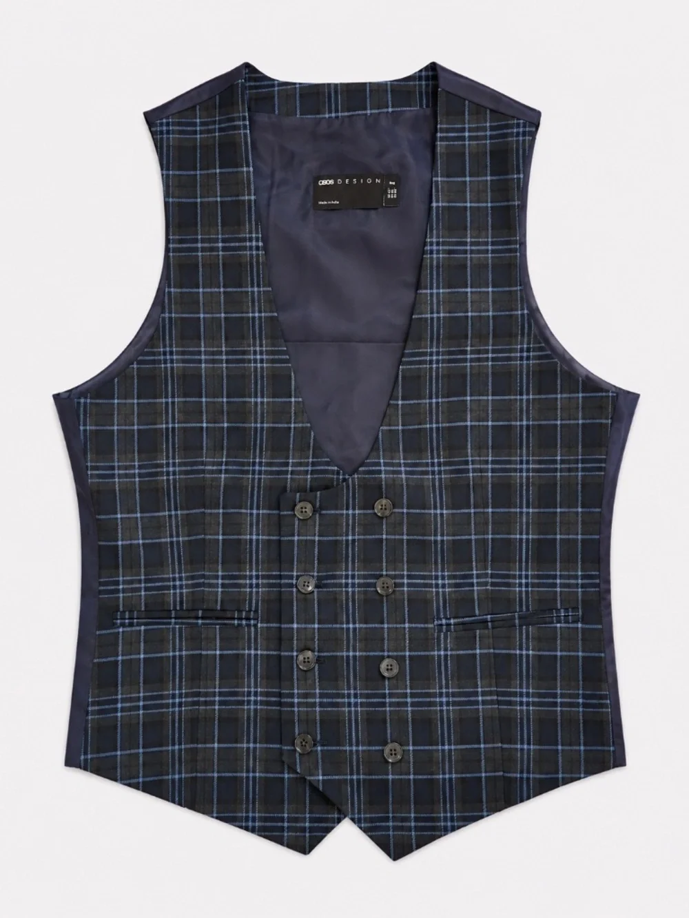 ASOS DESIGN Double Breasted Plaid Suit Vest Navy Blue SIZE 42 NWOT